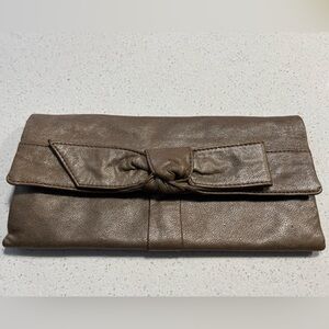 Banana Republic Lamb Skin Leather clutch | smoky bronze metallic foldover close